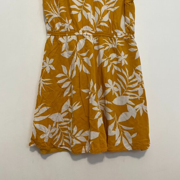 OLD NAVY Waist Defined V-Neck Dress Mustard Yellow White Floral Cap Sleeve Knee - Picture 13 of 14